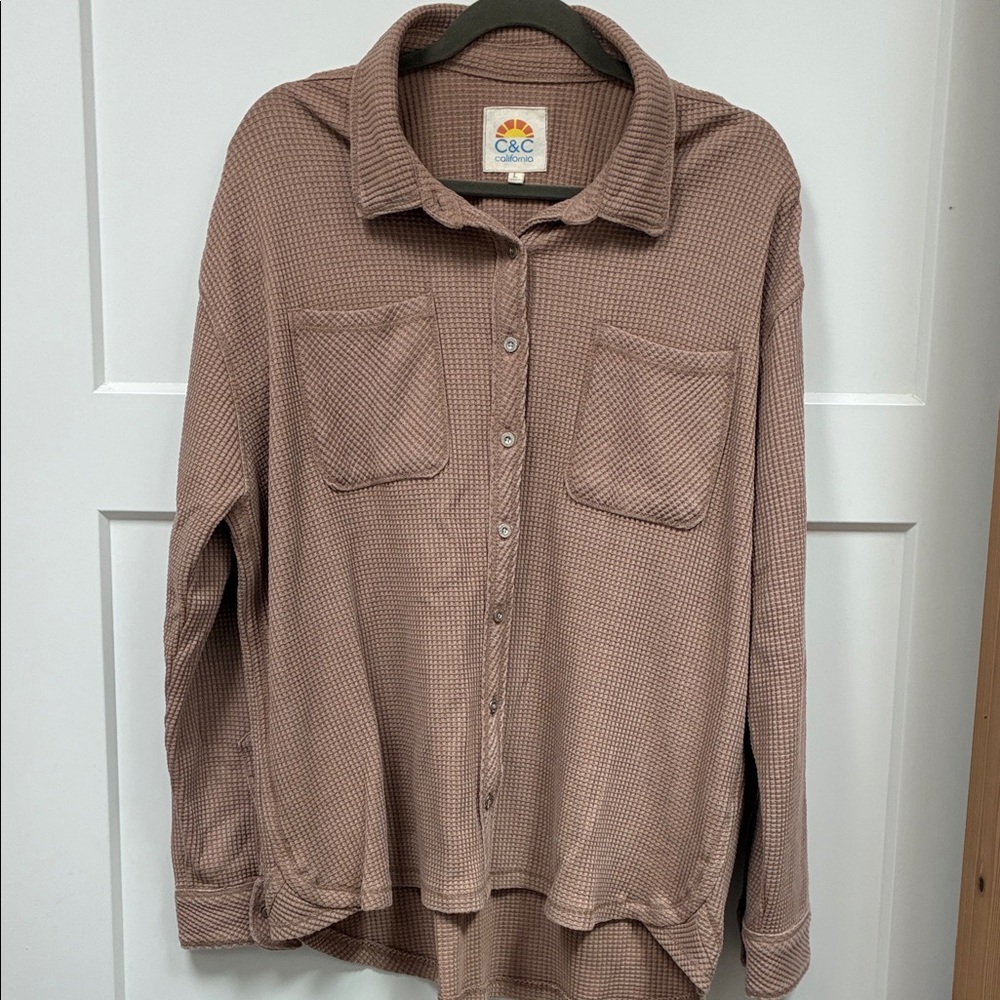 C&C California Mauve Waffle Knit Button-Down Shirt
